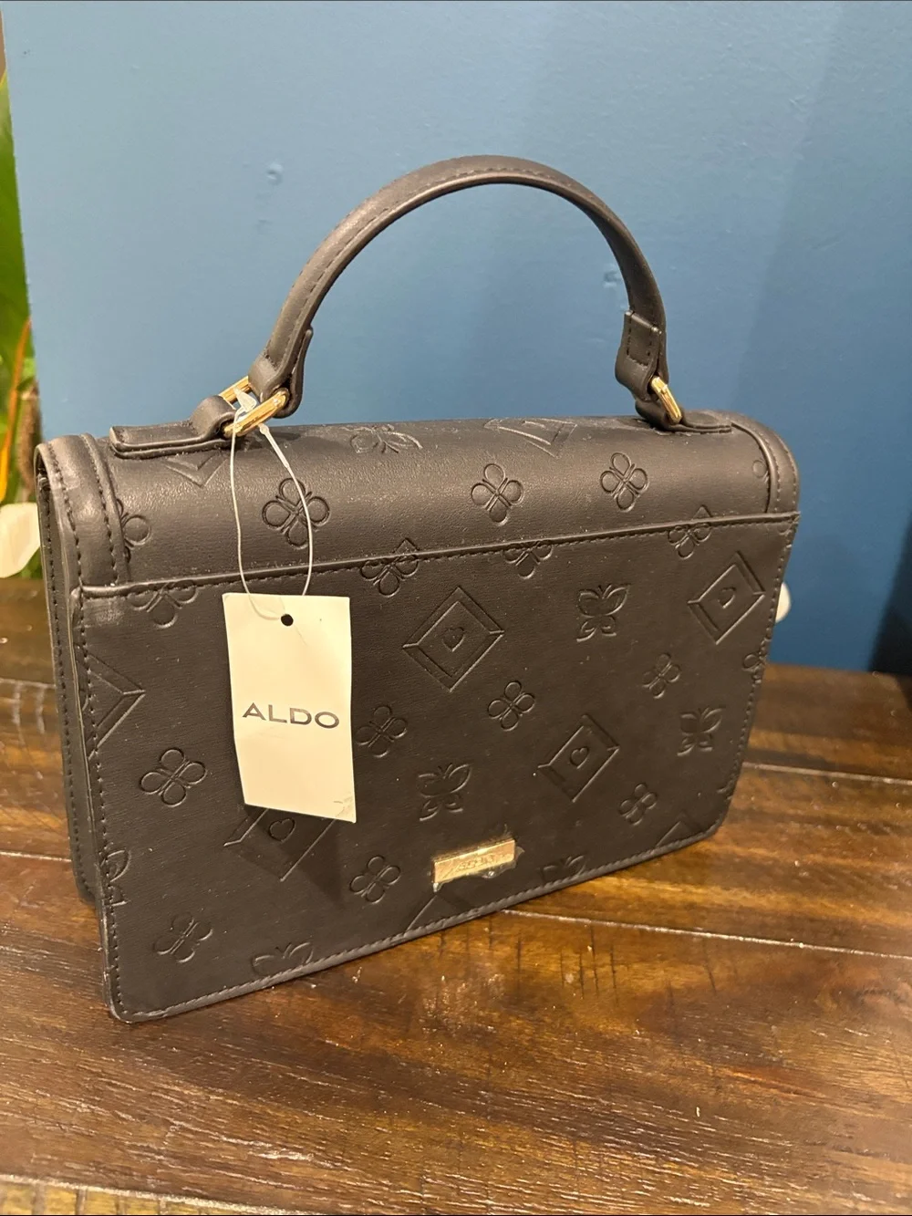 ALDO Black Top-Handle Satchel with Gold Hardware